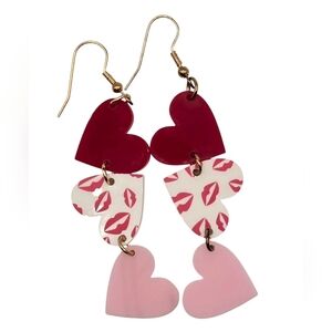 3 Hearts & Lips Drop Earrings